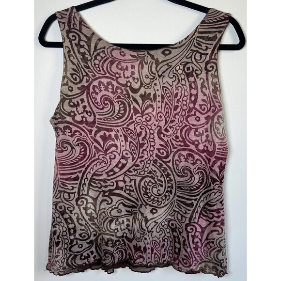 Vine Street Tank Top Large Burnout Paisley Pink Brown Made in USA Boho Stretch - Picture 3 of 11